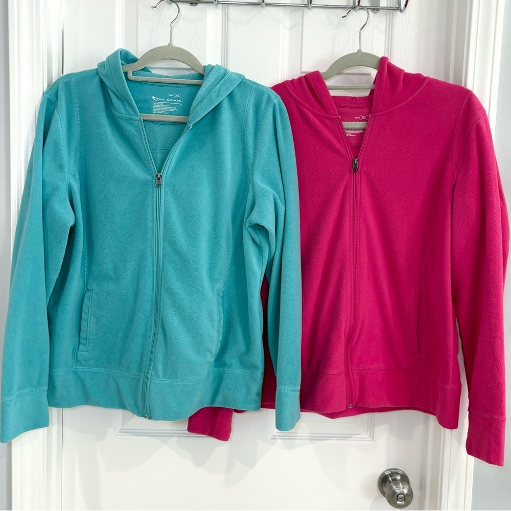 Tek Gear Full Zip Fleece Hoodies Pockets Set Women Sz XL Pink Turquoise